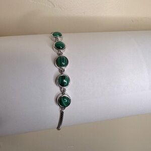 STS Karis  Silver Tone Malachite Bolo Bracelet